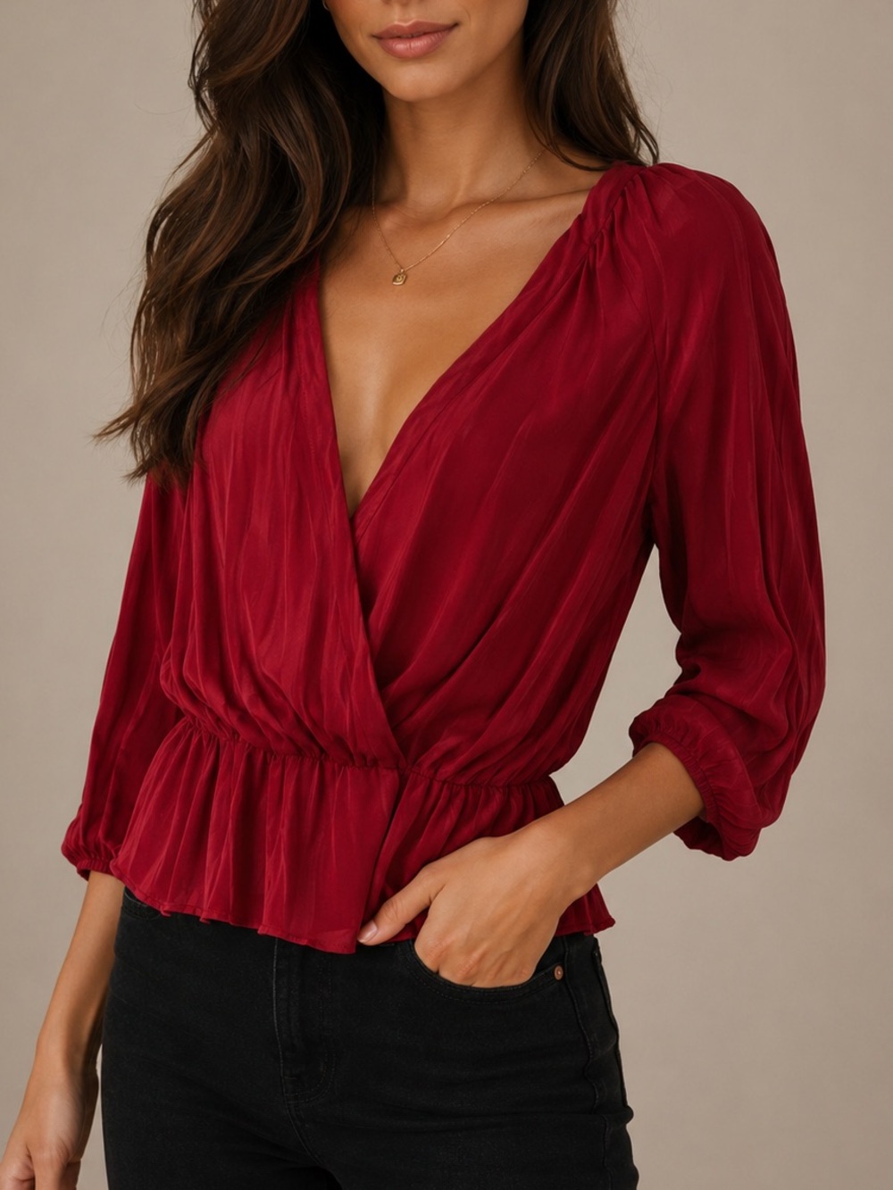 Joie Deep Red Wrap Blouse